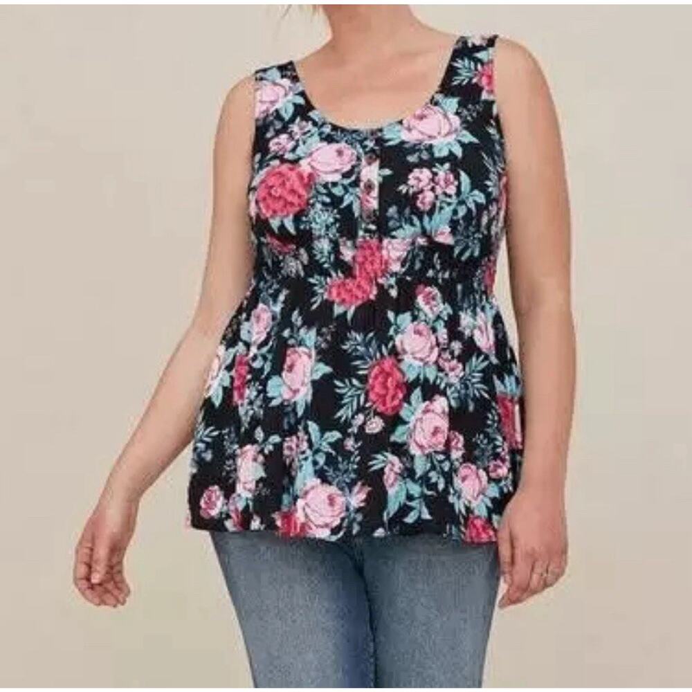 Plus Sizeā TORRID Smocked Waist Button-Front Slub Tank Top 17325810 Size 3 3X